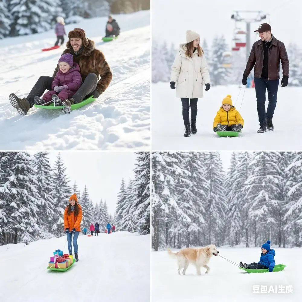 Durable 2-Person Snow Sled with Reinforced Plastic, Wide-Body Design for High Weight Capacity and Pull Rope