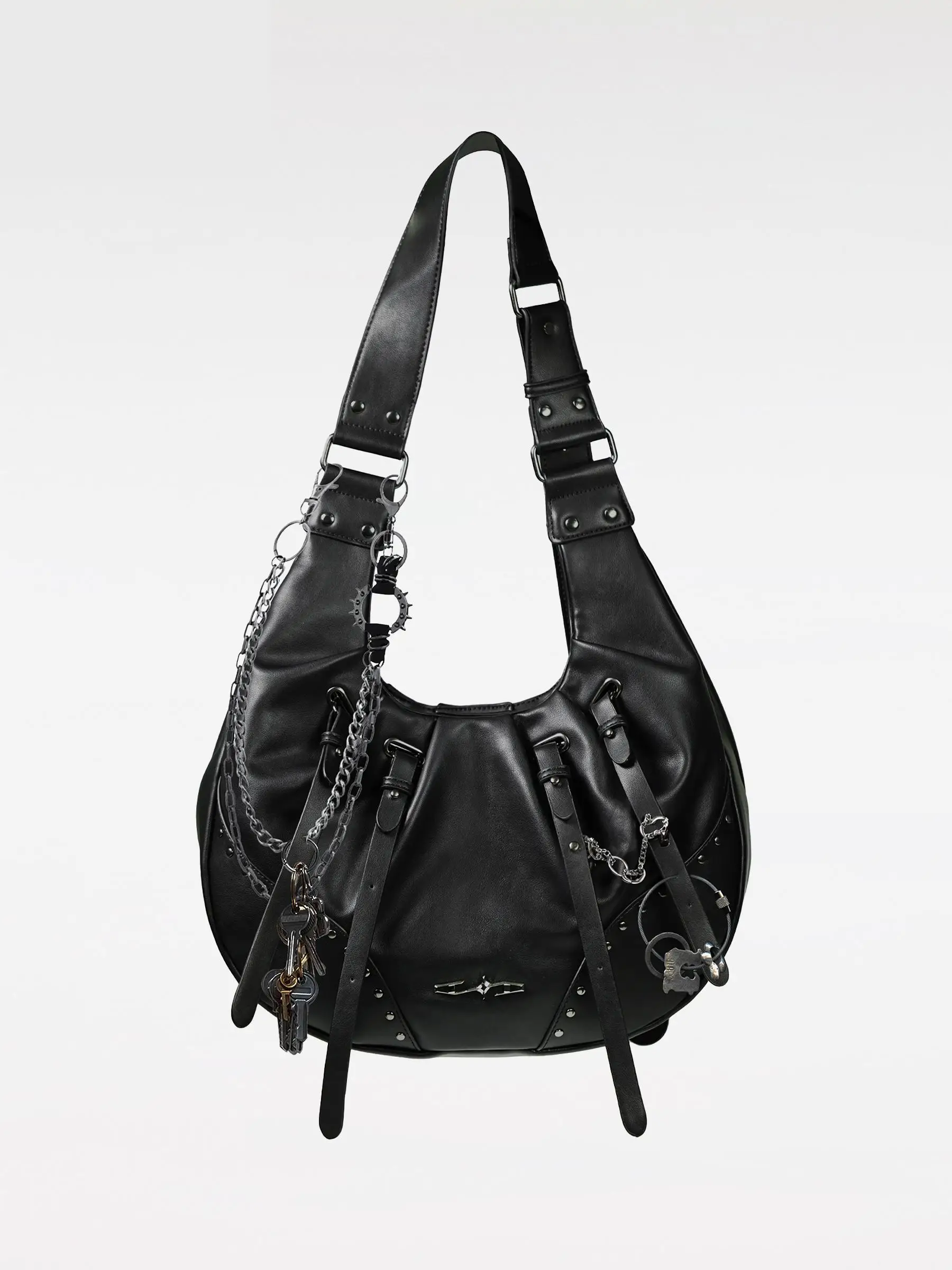 

2025 American Original Metal Rivet Decorative Belt Buckle Locomotive Style Large Capacity Bucket Type Single Shoulder Bag Trendy