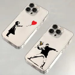 Graffiti Artist Banksy Phone Case For iPhone 16 15 14 13 12 11 Mini Pro Max X XR XSMax 7 8 Plus SE20 Transparent Cover