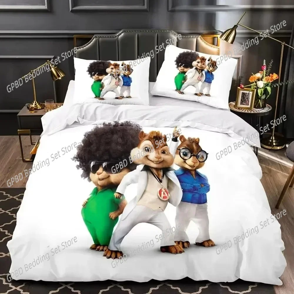 Cartoon Chipmunks Alvin 3D NEW Duvet Cover Pillowcase Bedding Set Adult Boy Girl Bedroom Decoration Children Single Double Large