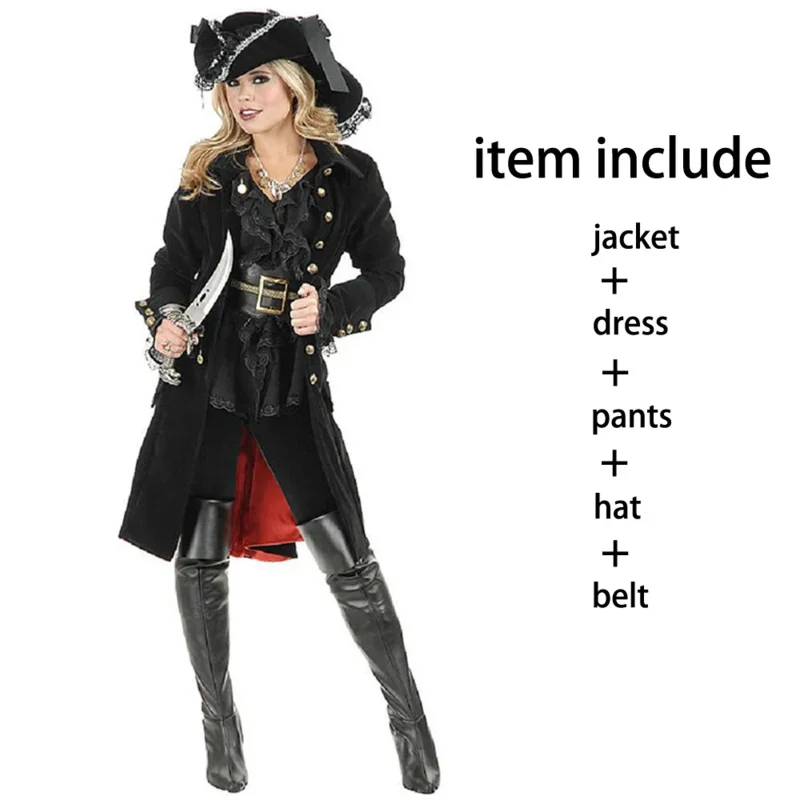 Halloween Gothic Women Pirate Wench Costume Deluxe Female Captain Pirates of the Caribbean Cosplay Fantasia Fancy Dress