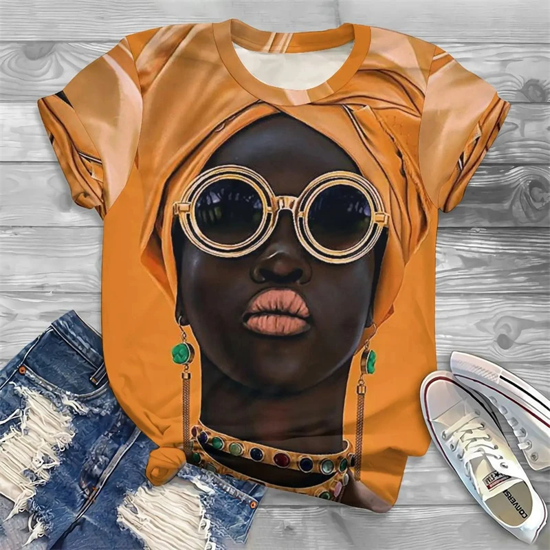 Camiseta gráfica de streetwear em 3D, blusa com o pescoço, roupas casuais, meninas africanas, mulheres e homens, diariamente, nova moda, 2024