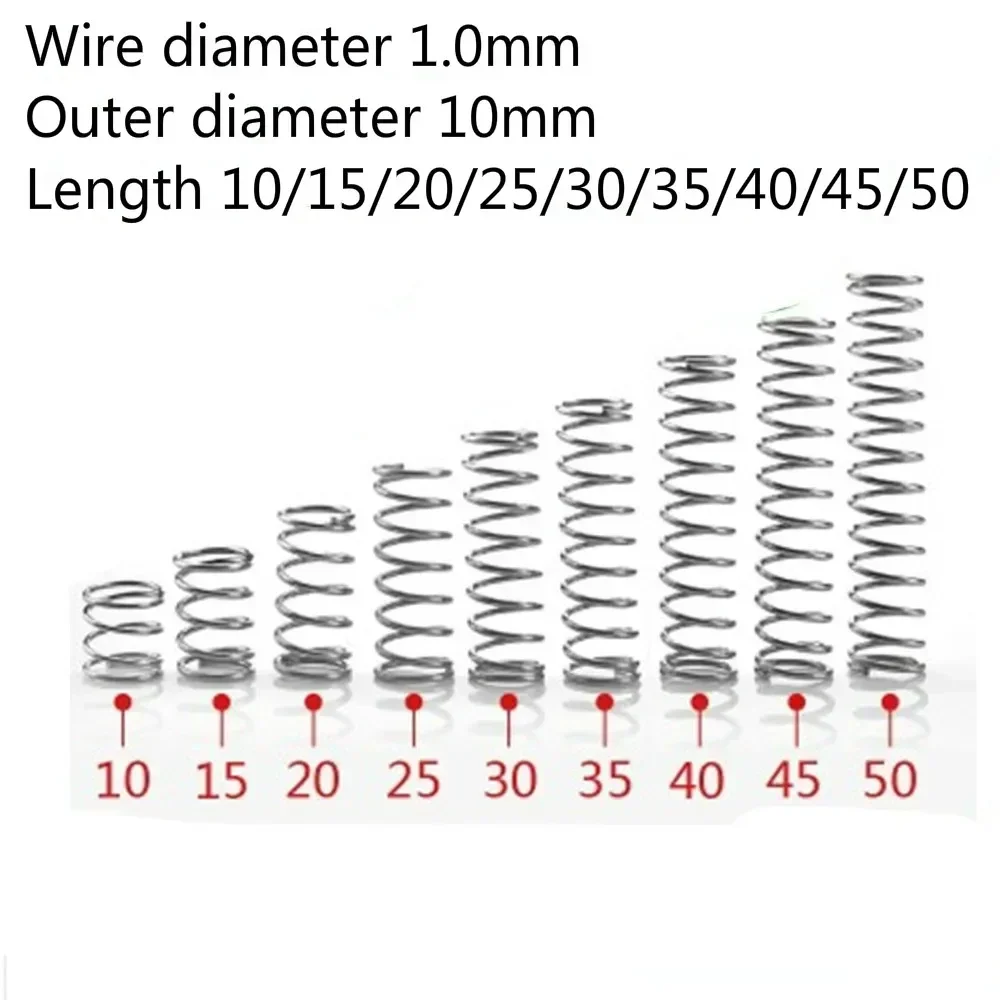 10pc Mini Spring Compression 1.0mm 304 A2 Stainless Steel Small Micro Spring Wire Diameter 1.0mm Outer Diameter 10mm L=10-50mm