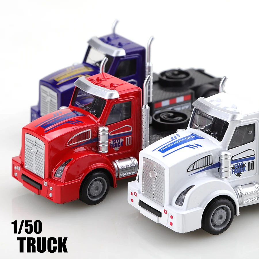 

(Corrugated box) 1/50 scale, American-style trailer truck head toy car, strong pull-back function, die-cast metal, boys' toy,