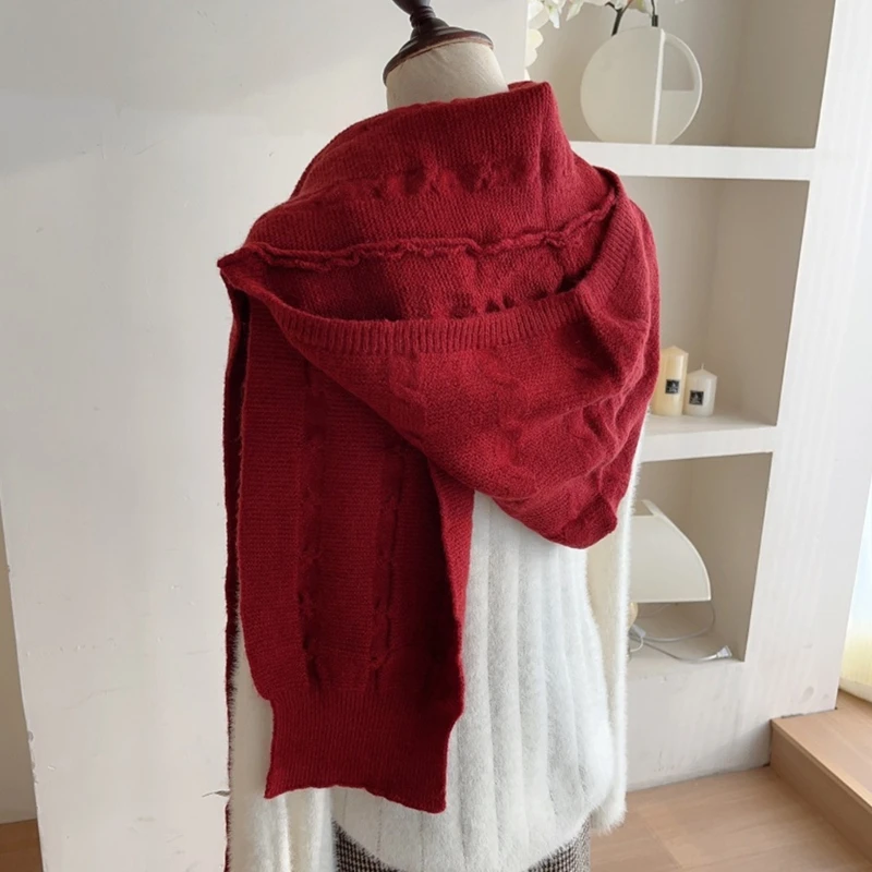 

Girl Elegant Scarf Hat and Shawl Skiing Hat Knitted Neck Warmer Scarf Photo Props Outdoor Head Wrap Hat