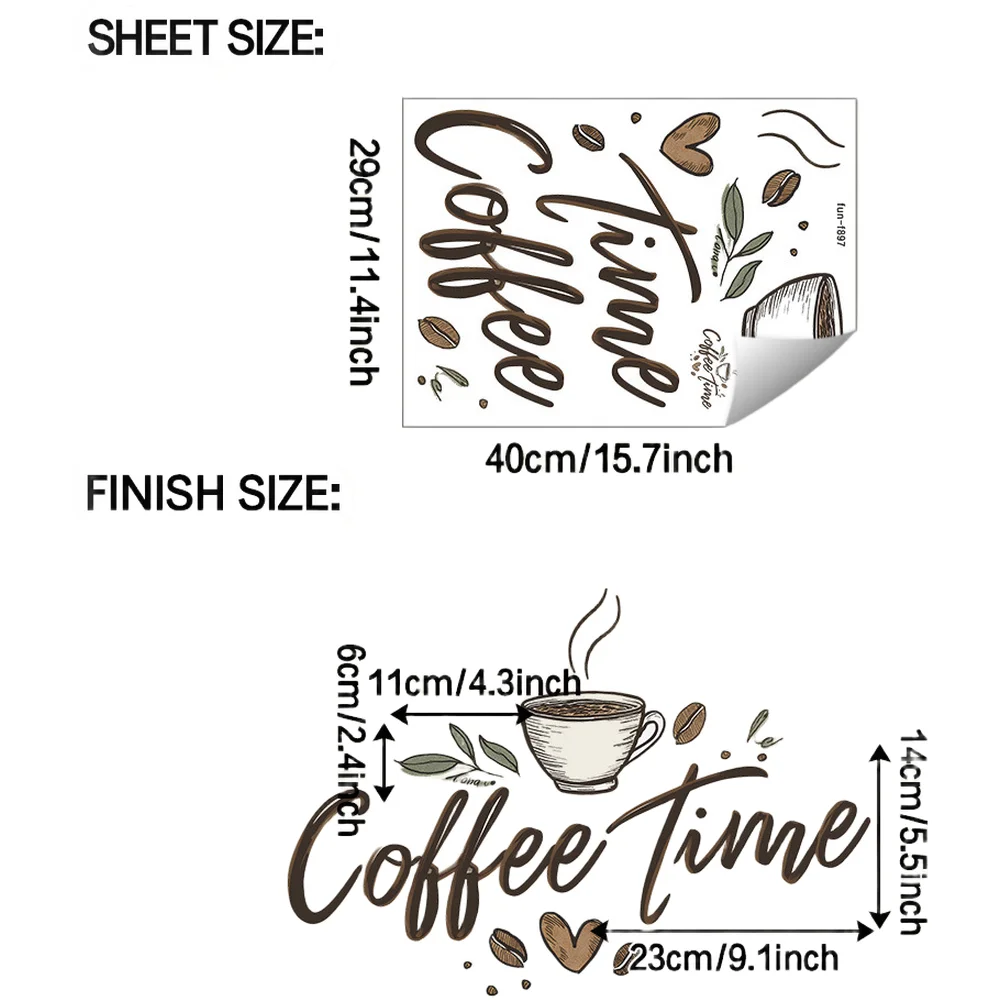 Brown PVC Coffee Wall Sticker with English Text for Restaurant Cafe Kitchen Office Bar Shop Home Decor 40 by 29cm Size