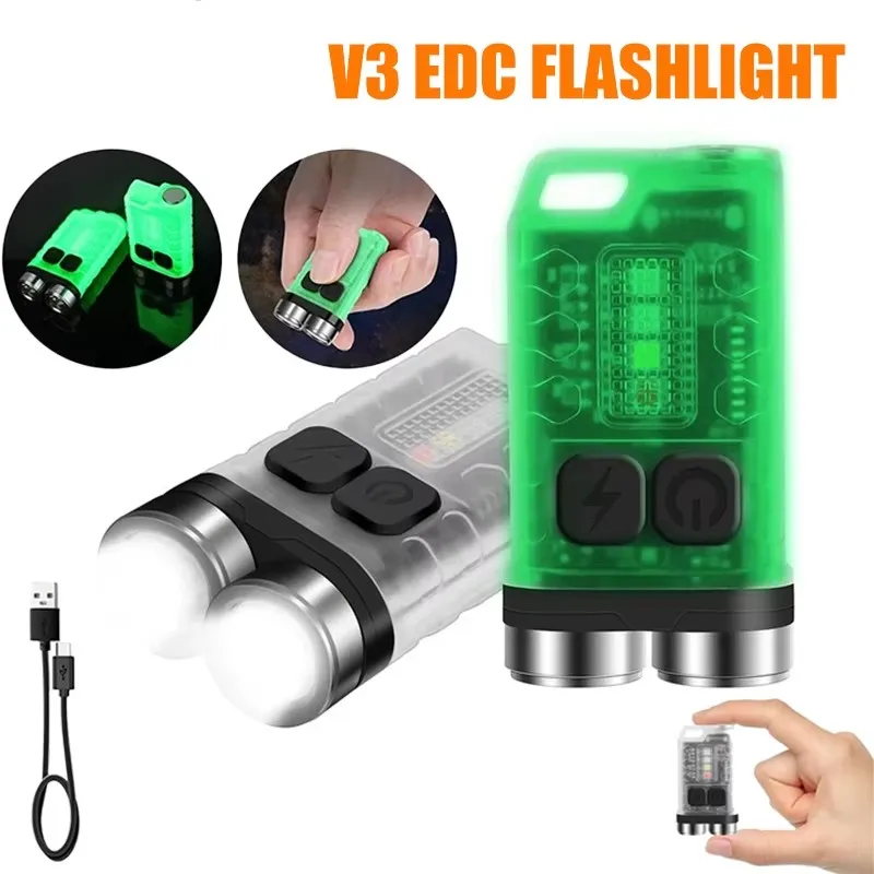 

Светодиодный фонарик V3 EDC, портативный мини-фонарик на брелоке, перезаряжаемый через TYPE-C, карманный фонарь с магнитом, УФ-лампа, фонарь для кемпинга и рыбалки
