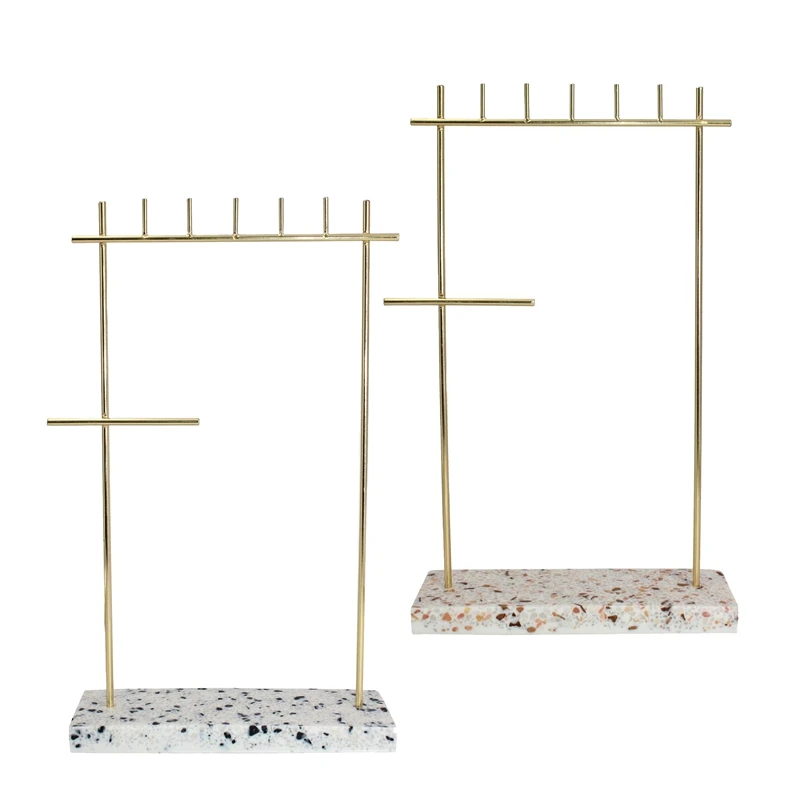 

BEAU-2Pcs Marble Pattern Jewelry Rack Necklace Rack Earring Rack Jewelry Rack Nordic Metal Storage Rack