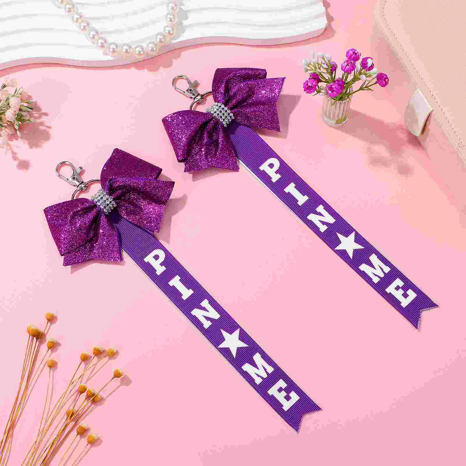 

2Pcs Elegant Bow Keychain Sparkling Rhinestone Cheer Charm Ribbon Pin Me Accessory Decorative Pin For Purse Bag Cheerleader deco