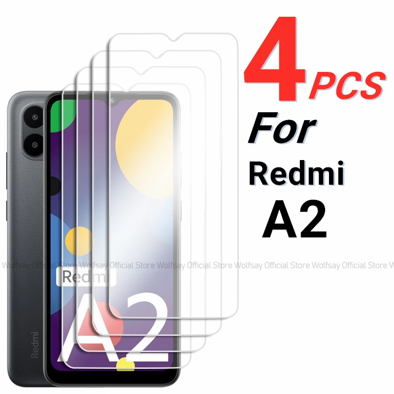 Pelindung layar 2/4 buah, pelindung layar kaca Tempered untuk Xiaomi Redmi A2, lem penuh, kaca ponsel untuk Xiaomi Redmi A2