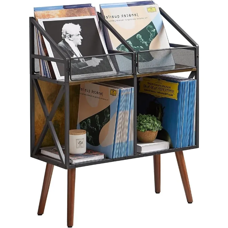 Vinyl Record Holder Storage Rack,200 LP Wooden Record Display Table for Albums Books Magazines Files for Living Room Bedroom