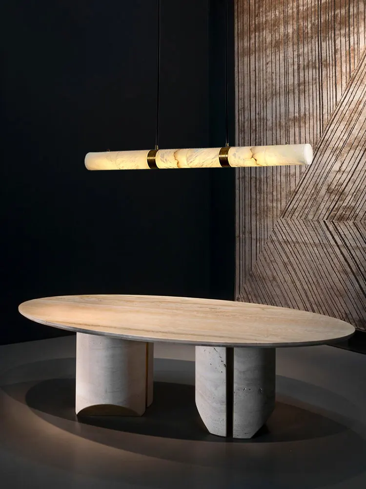 عكس الضوء LED الرخام الخطي مصابيح معلقة LED أضواء الثريا الأبيض المرمر تعليق الإنارة مصباح لغرفة الطعام