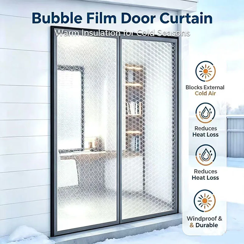 Magnetic Winter Bubble Film Door Curtain, Windproof Warm Thermal Drape, No‑drill Install for Bedroom Living Room Home Windows