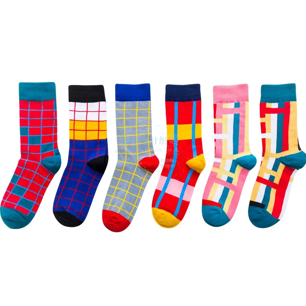 Red, yellow, Gray Grid, Luo Kou dark green vertical bar, pink vertical bar, blue vertical bar men and women socks  ZQ-002