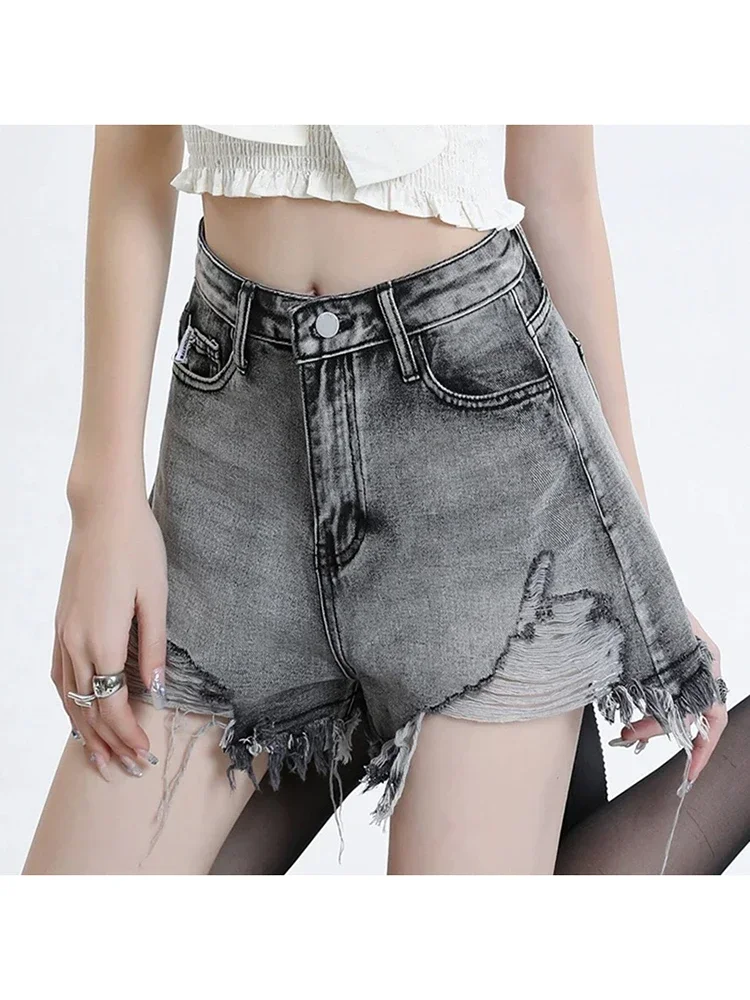 Américain classique taille haute chic fendu femme Jean Shorts été irrégulière mode évider Sexy décontracté Simple femmes Shorts