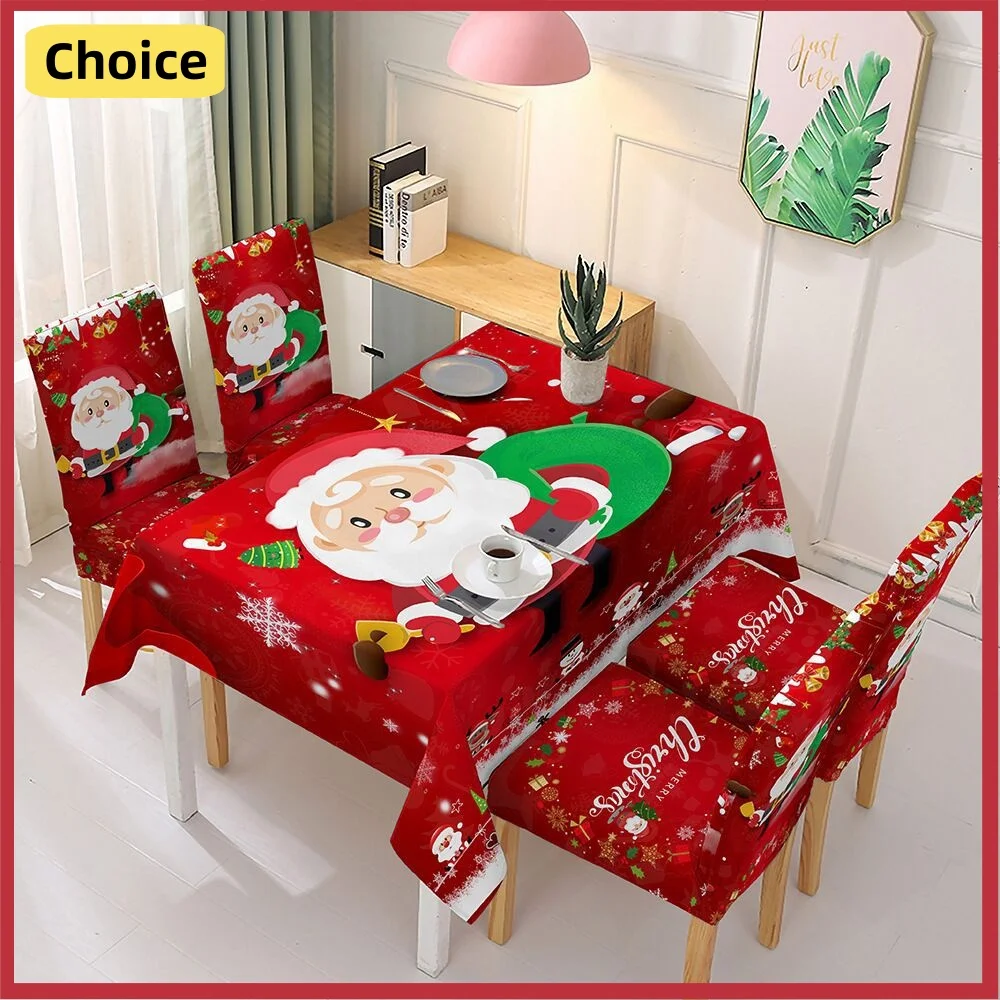 

Christmas Tablecloth Chair Cover Kitchen Dining Table Decorations Santa Claus Print Home Rectangular Party Table Cover Christmas