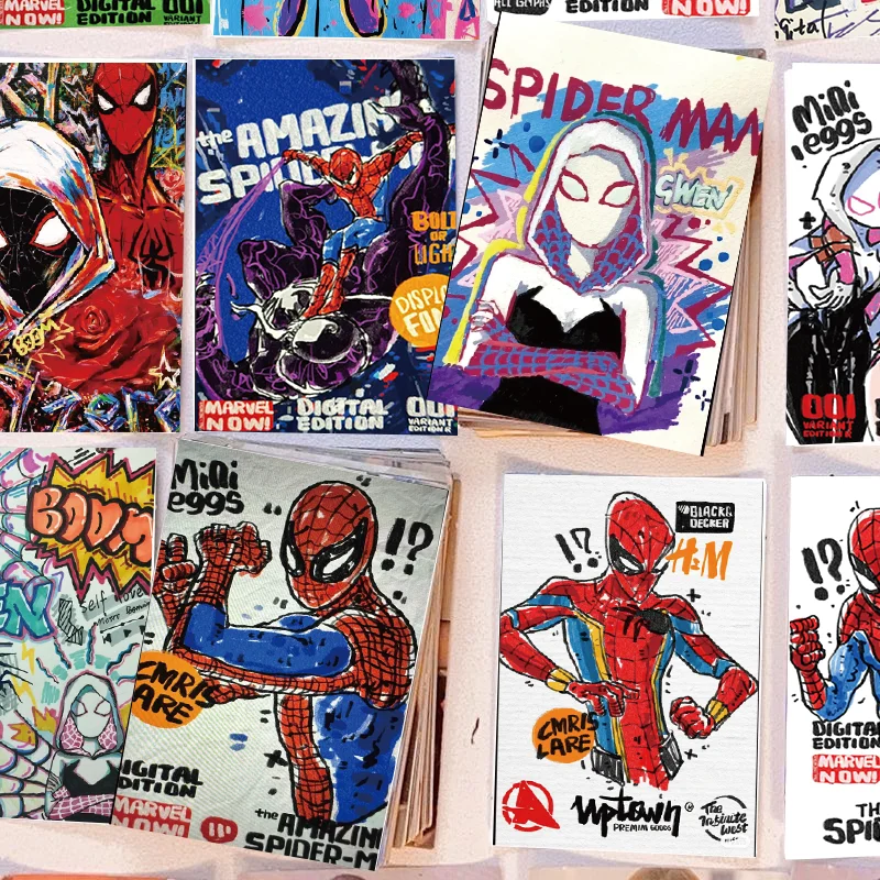 64pcs Marvel Spider-Man Gwen Miles Morales Anime Cartoon Hand-painted Graffiti Stickers Cool Waterproof Decorative Stickers Toy