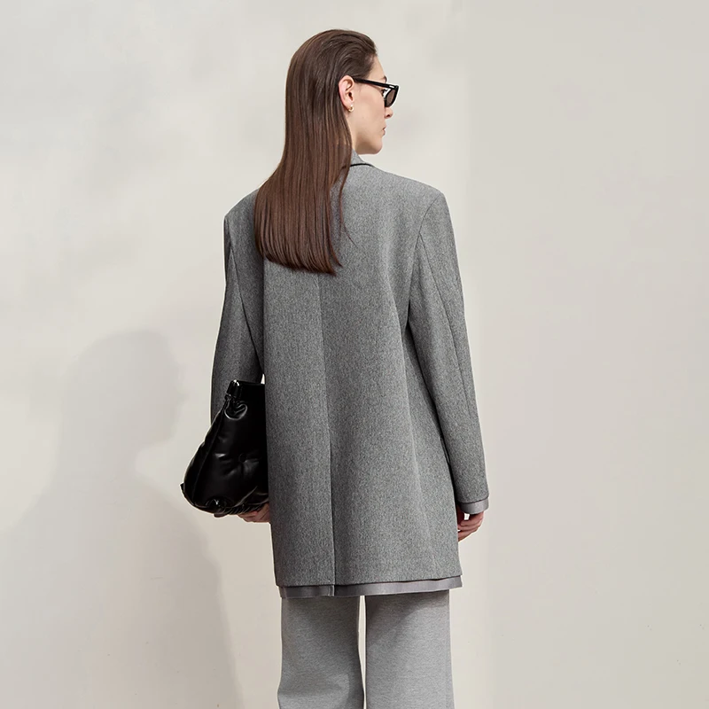 AMII سترة نسائية 2025 خريف جديد فضفاض متوسط وطويل الصلبة المرأة السترة تنوعا طويلة الأكمام السترة السيدات 12553050