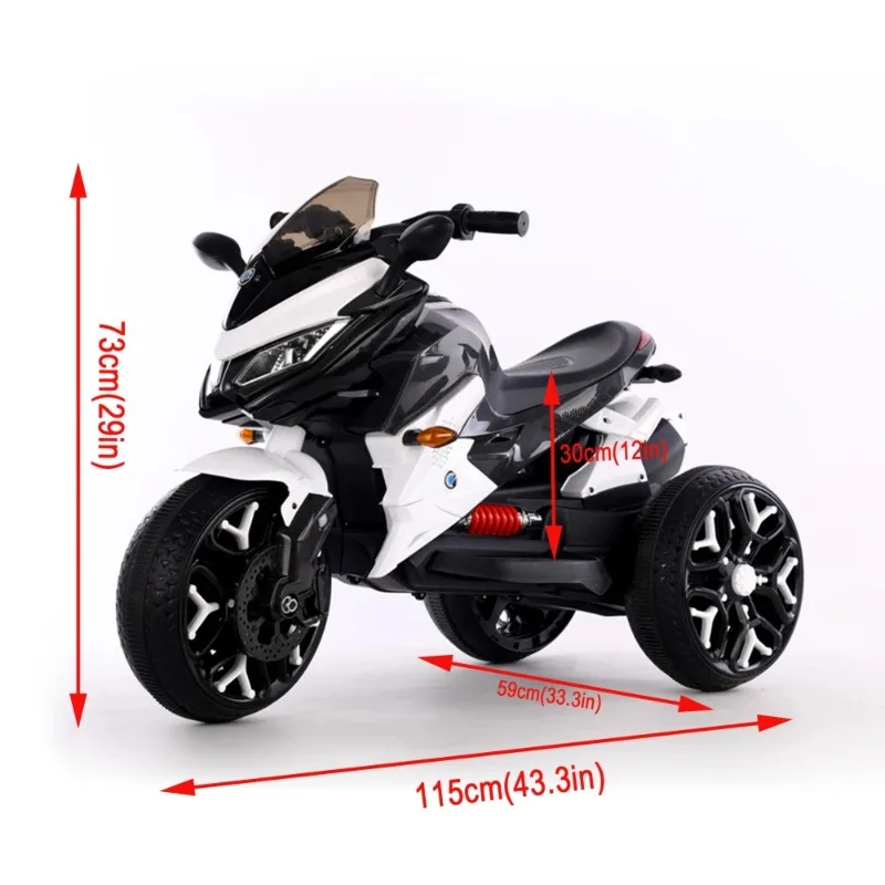 12V Kids Electric Ride On Motorcycle, 3-Wheel Battery Powered Motorbike with PU Seat, Training Wheels, Manual Throttle, Lights