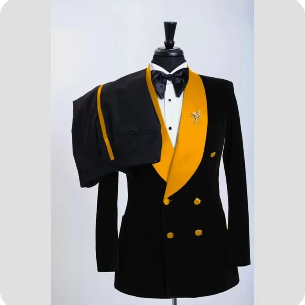 

2023 New Men's Suit Set Fashion Shawl Lapel Double Breasted 2-Piece Wedding Groom Party Dinner Concert Tuxedo Blazer Pants