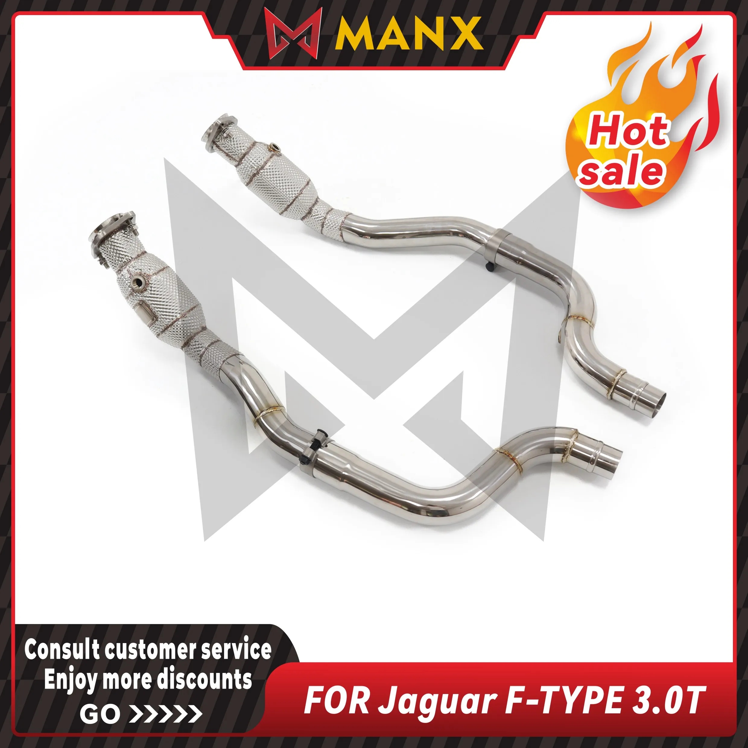 

MANX Car Exhaust system for Jaguar F-TYPE 3.0T Catalyzed Downpipe Catless Downpipe Stainless steels Performance exhaust pipe