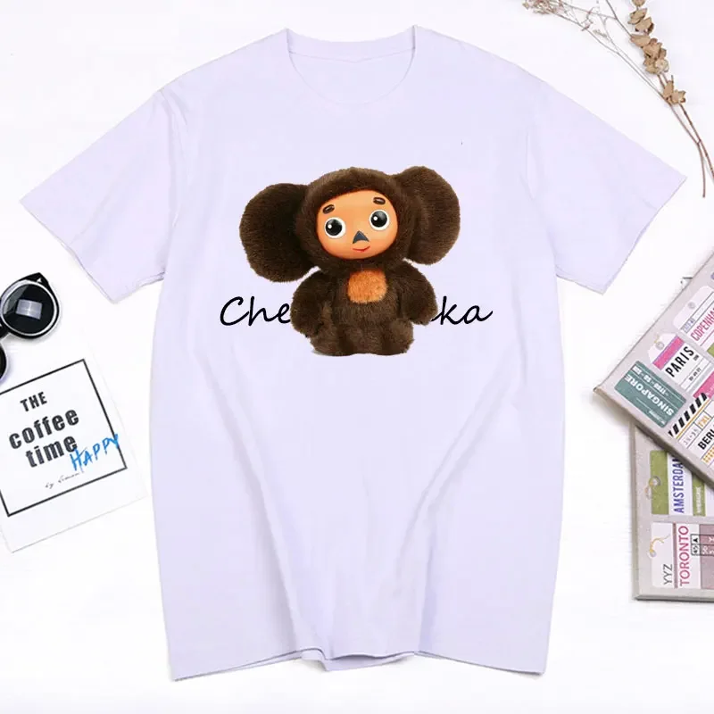 Funny Russia Cartoon Cheburashka Baby Crocodile Tshirt Women Kawaii Big-eyed Monkey Pattern Printed T-shirt Tops cotton Tops