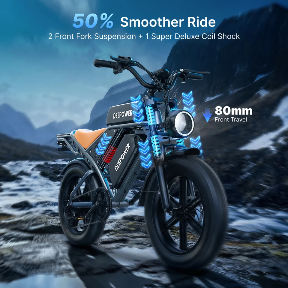 DEEPOWER QS7 Adult Electric Bike 1000W 48V 60Ah Dual Battery Off-Road Electric Bicycle 20 Inch Dual Suspension All-Terrain Ebike image 8