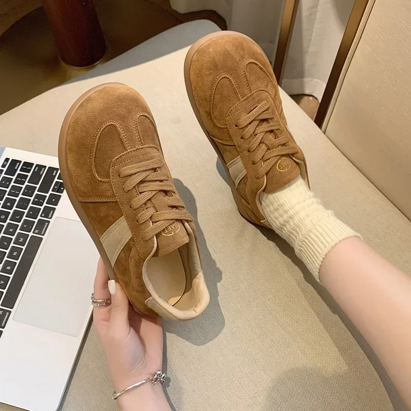 De Xun Schuhe für Damen, 2025, Frühjahr, neue Retro-Matte, weiche Sohle, Freizeitschuhe, flacher Boden, Schnür-Waffenschuhe