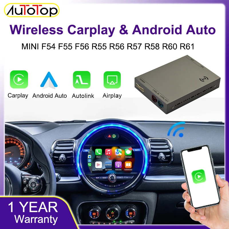 AUTOTOP Kabelloses CarPlay Android Auto für BMW Mini R55 R56 R57 R58 R60 F54 F55 F56 Clubman Countryman Cooper CIC NBT EVO BIS