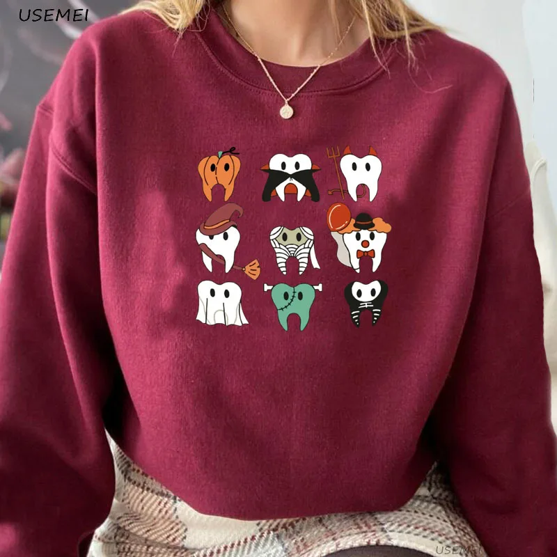 Spooky Halloween Dentist Sweatshirts Dental Halloween Hoodies Sweatshirt Casual Pullover Long Sleeve Autumn Hooded Clothes