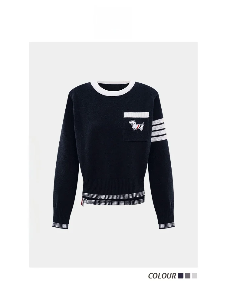 

LADIES FIRST College Sle Striped Dog Color Blo Knitwear Women's Autumn Winter New Loose Fit round Ne Long Sve Sweater