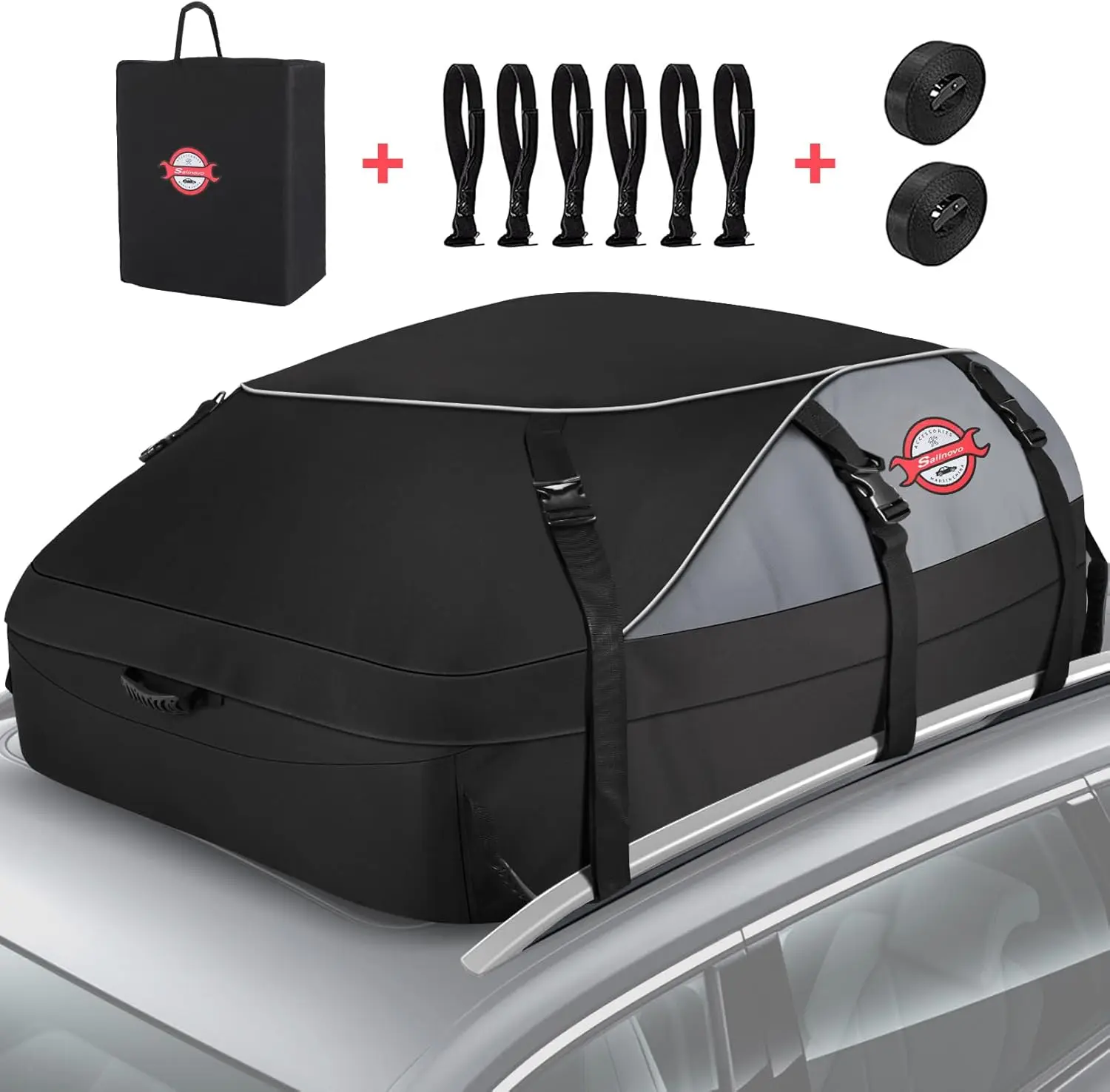 

20 Cubic Feet Waterproof Soft-Shell Rooftop Cargo Carrier for Cars with/Without Rack, Includes 6 Hooks & Reinforced Straps
