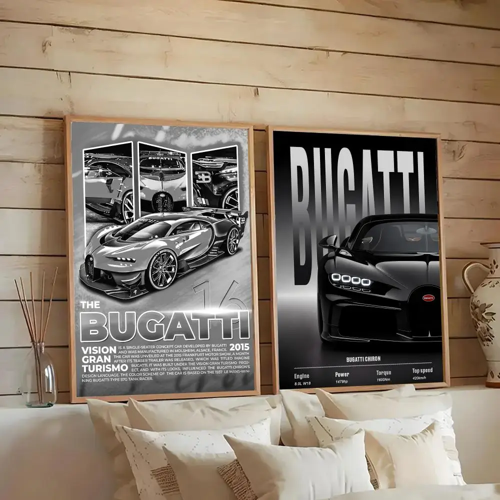 Hypercar B-Bugatti Cool Poster Premium Modern Waterproof Wall Art Pictures for Bedroom Living Room Bar Decor