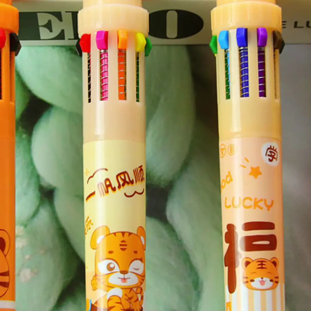 

8Pcs Multicolor Pen Cartoon Tiger Pattern Ballpoint Pens Portable Kids School Supplies Colorful Fine Point Writing Pens