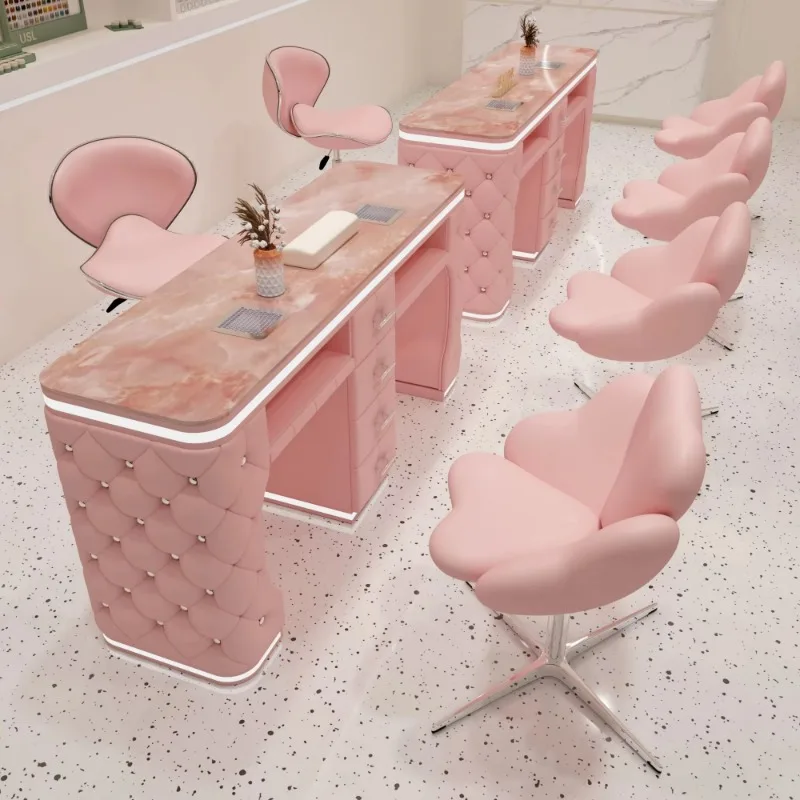 Hot Selling Professional Nail Art Table Modern Wood Design Light Luxury Nail Art Tempered Glass