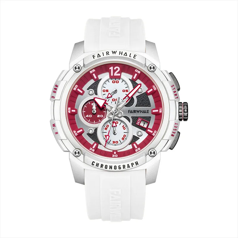 Mark Fairwhale 4360 Men's Fashion Watch Orange Quartz Movement Silicone Strap Waterproof Sports Chronograph Montre Homme