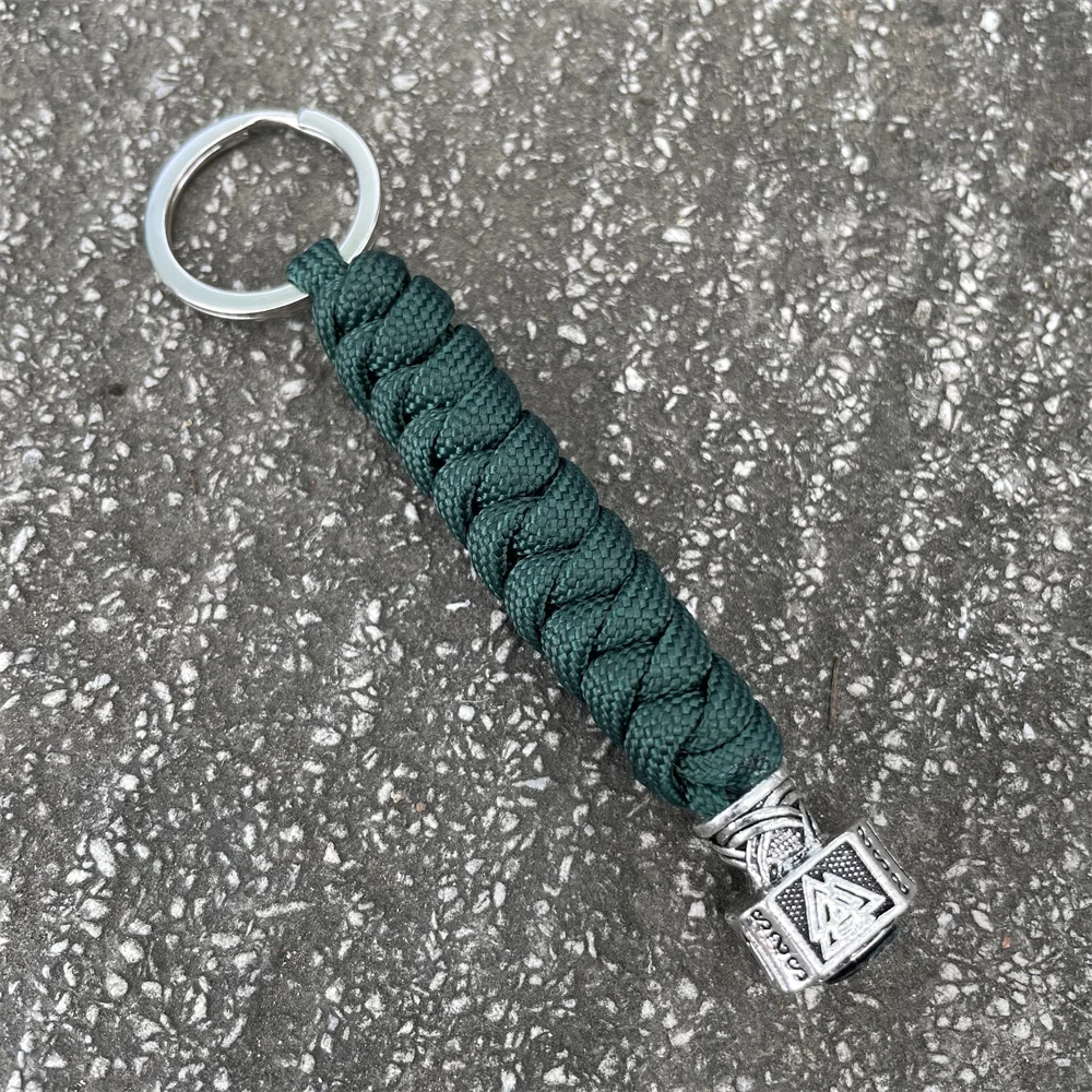 1Pcs Viking Valknut Symbol Rune Mjolnir Thor Hammer Survival Paracord Keychain Scandinavian Jewelry Key Chains For Men
