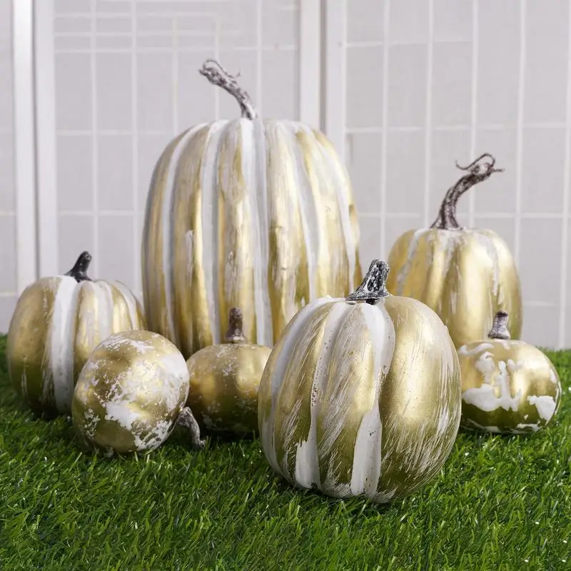 Pumpkin Decor 7Pcs Autumn Harvest Decorations Foam Pumpkins For Farmhouse Fall Harvest Thanksgiving Halloween Decoration