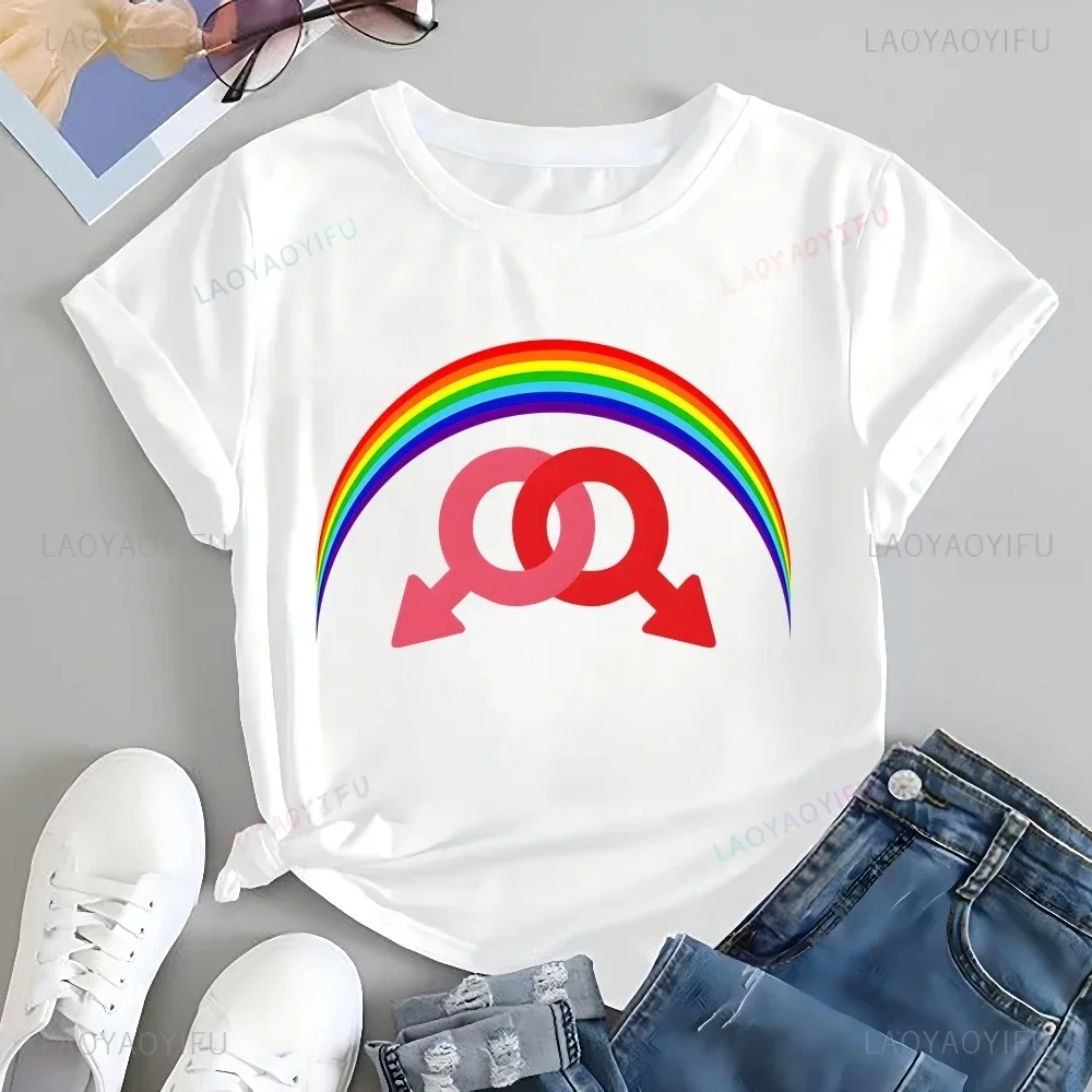 

Loose Gay Pride T-shirt Bisexual Pride T-shirt Rainbow Neutral Trend Harajuku Short Sleeved Unisex Shirt Graphic Large T-shirt