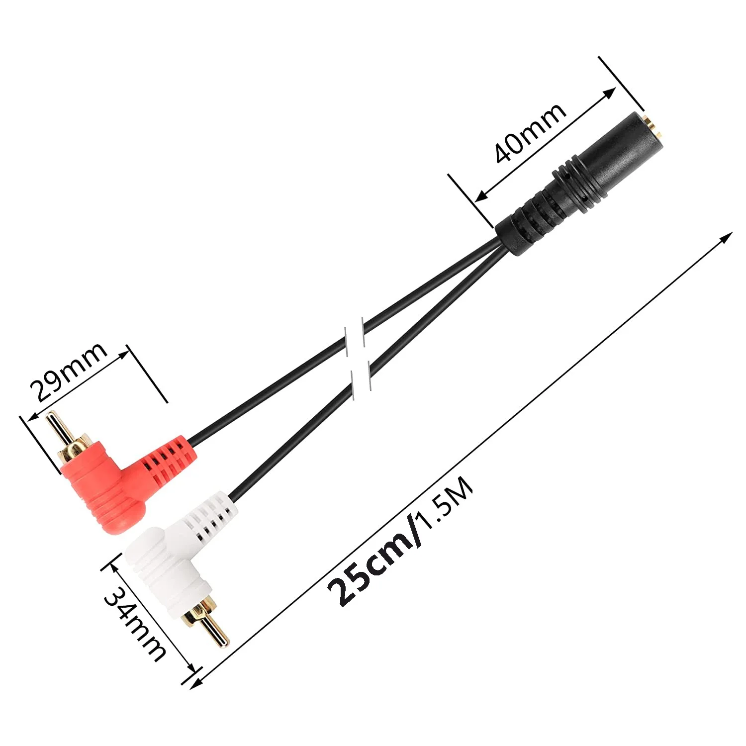 3.5 ملم 1/8 بوصة ستيريو أنثى صغيرة إلى 2 ذكر مزدوج RCA 90 درجة محول الزاوية اليمنى كابل الصوت Y للتلفزيون والهواتف الذكية والأجهزة اللوحية ومكبر الصوت