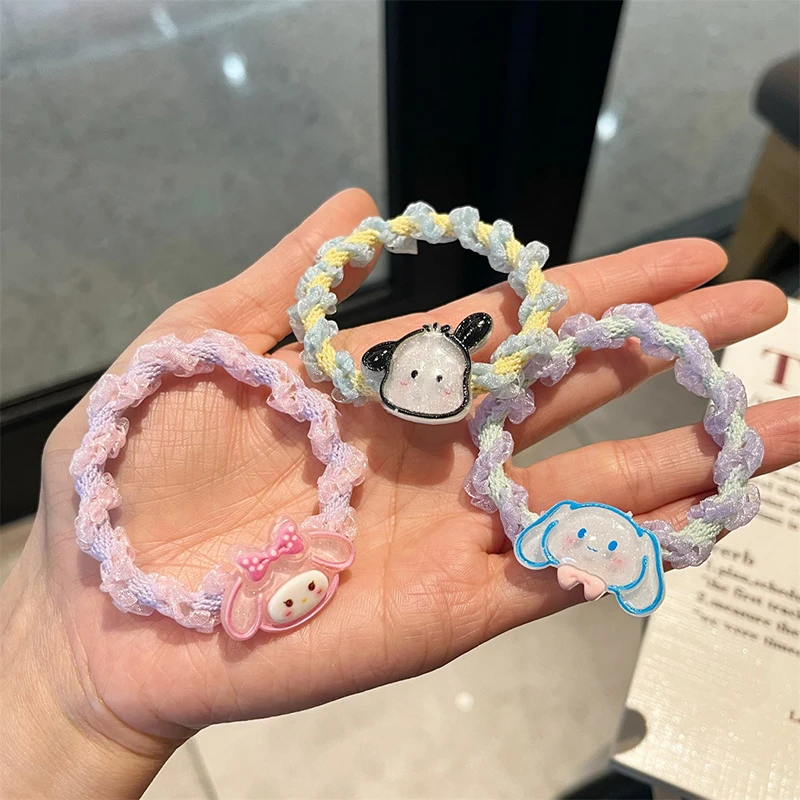 Kawaii Sanrio Elastic Hair Ring Hello Kitty Lace Hair Rope Sweet Kuromi Melody Cinnamoroll Scrunchies Face Washing Hair Circle