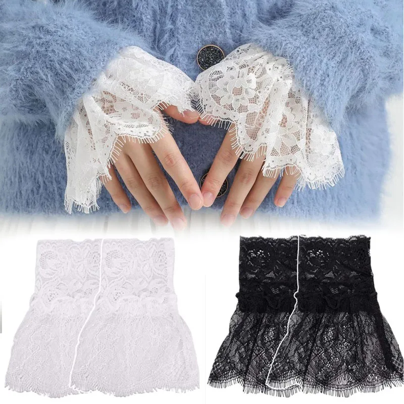 detachable-mesh-lace-wrist-sleeve-cuffs-sweater-decorative-gloves-fake-sleeve-black-white-lolita-elbow-sleeve-cloth-accessories