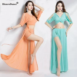 Belly Dance Suit Sling Top Off Shoulder Sleeves Split Skirt Practice Clothes Aldult Oriental Women Dancing Performance Clothing