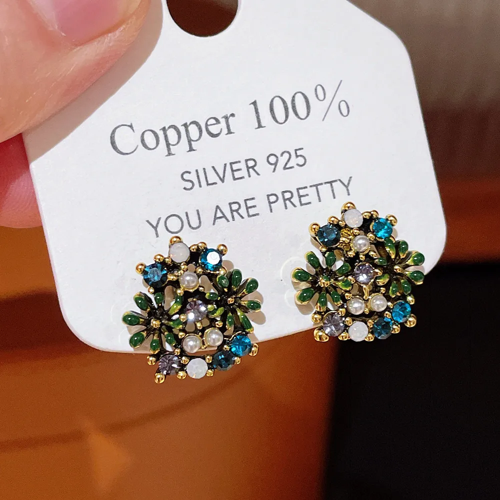Korean Sweet Cute Flower Stud Earrings For Women Vintage Antique Gold Color Rose Daisy Earrings Bridal Wedding Jewelry Gifts