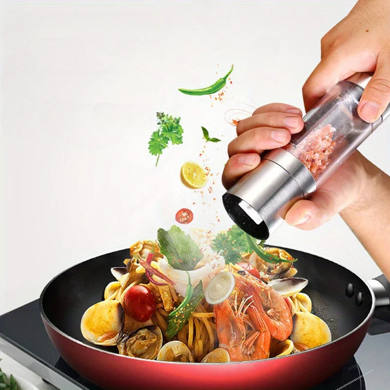 2-в-1 Мельница для специй из нержавеющей стали и стекла — ручная мельница для перца и морской соли для кухни, батарейки не требуется