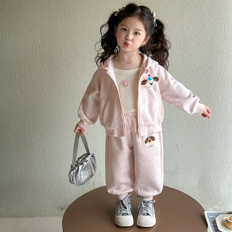 

Girls Suit 2025 Autumn New Children's Clothing Korean Style Girl Baby Fashion Cartoon Hoodie Two-piece Casual Simple Daily