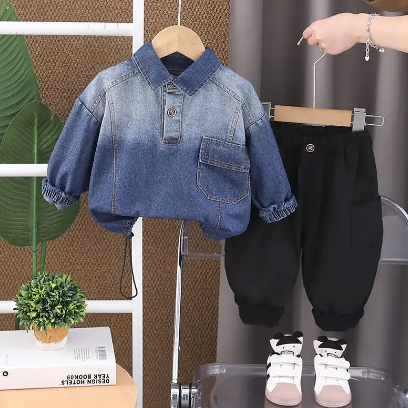 

Designer Children Baby Clothing Suits Spring Autumn Casual Denim Jacket Sweatshirt And Pants Two Piece Outfits Boys Tracksuits