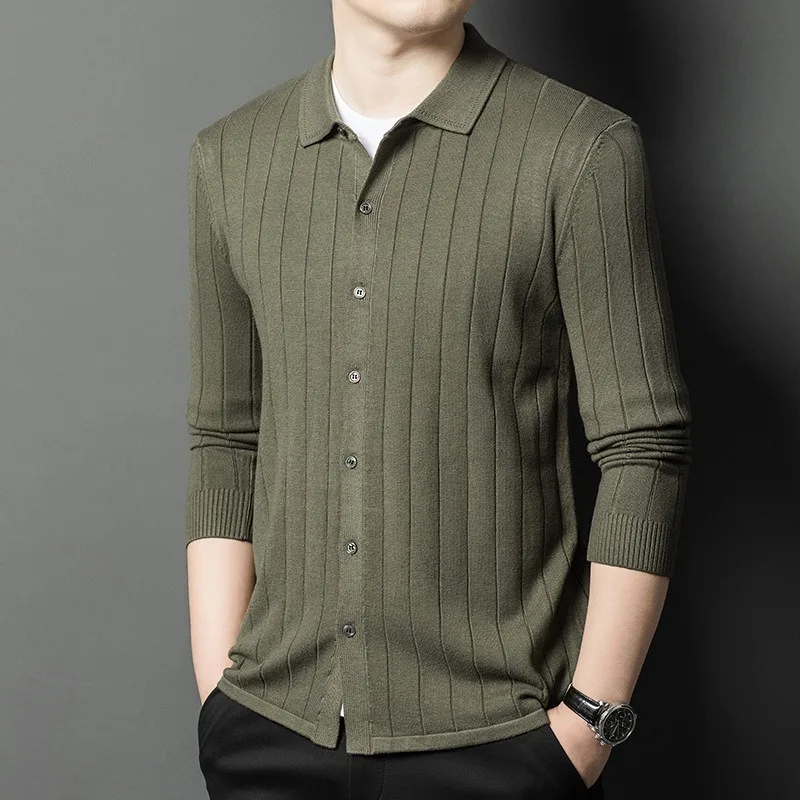 

New Cardigan Knitted for Men Turn-down Collar Long Sleeve Sweaters Coats Autumn Casual Jackets Youth Man's Warm Winter Knitwear