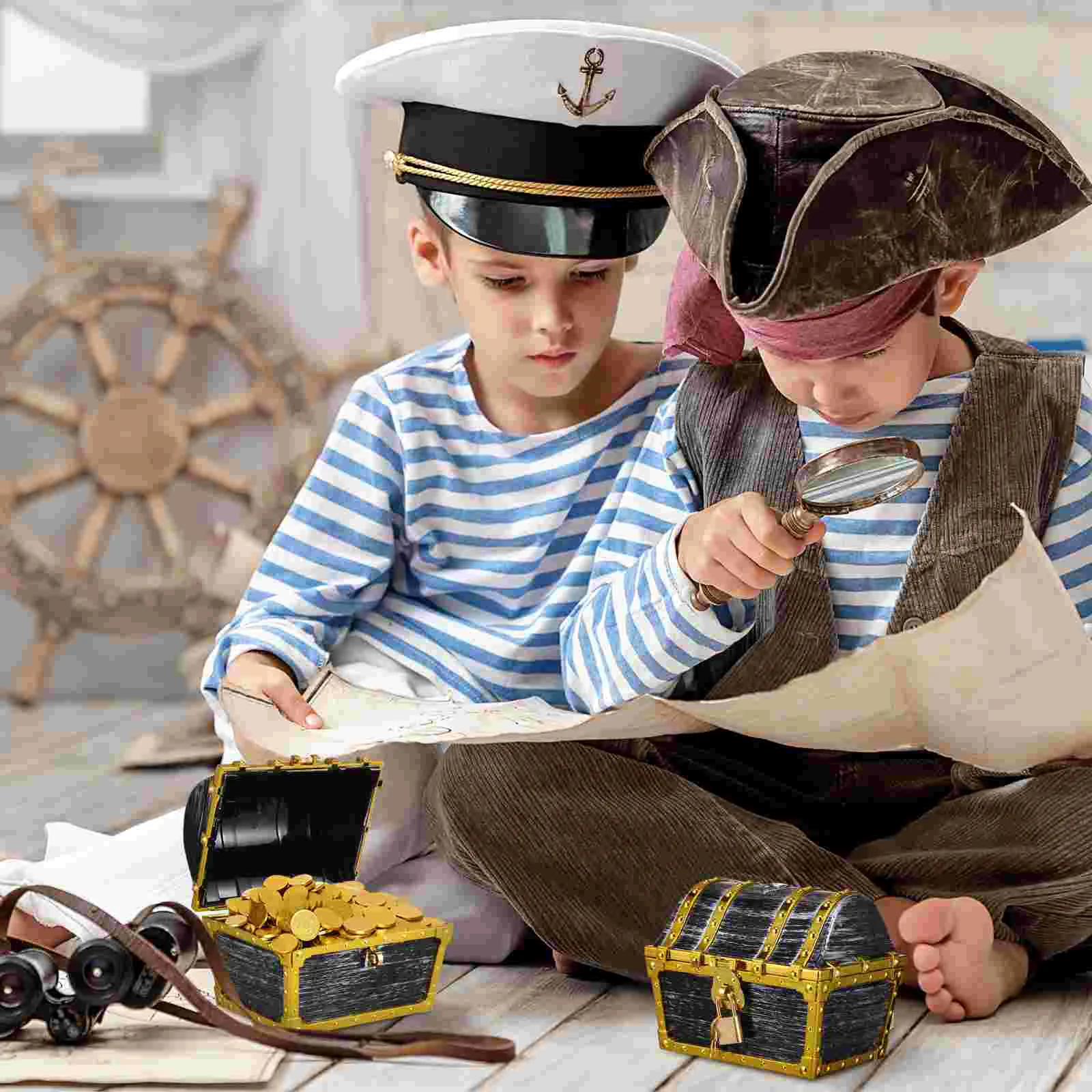 Treasure Chest for Kids Prizes Electroplated Gold Edge Bag Lock Makeup Costume Props Child
