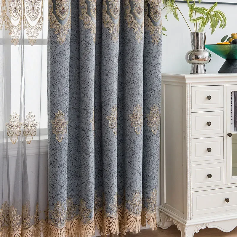 European Embroidery Curtain for Living Room Hollow Water Soluble Luxury Blackout Bedroom Dining Room Balcony Villa Customization